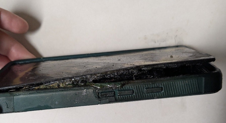 Side view of Pixel 6a that caught on fire.