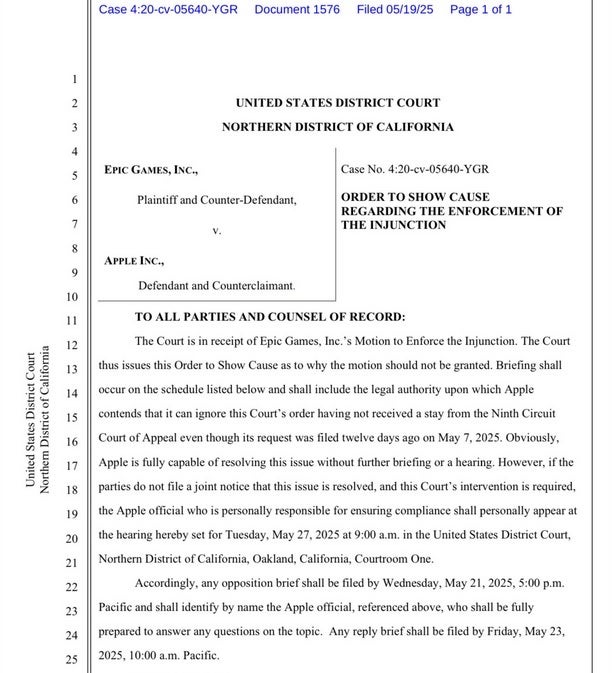 The order signed Monday by Judge Rogers demands that both sides resolve their differences on their own. | Image credit-"X - Judge warns Apple to fix issue with Epic or executive must return to court