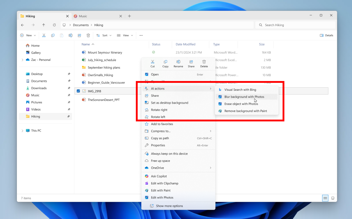 The image shows a screen capture of a file explorer window with a right-click context menu open.