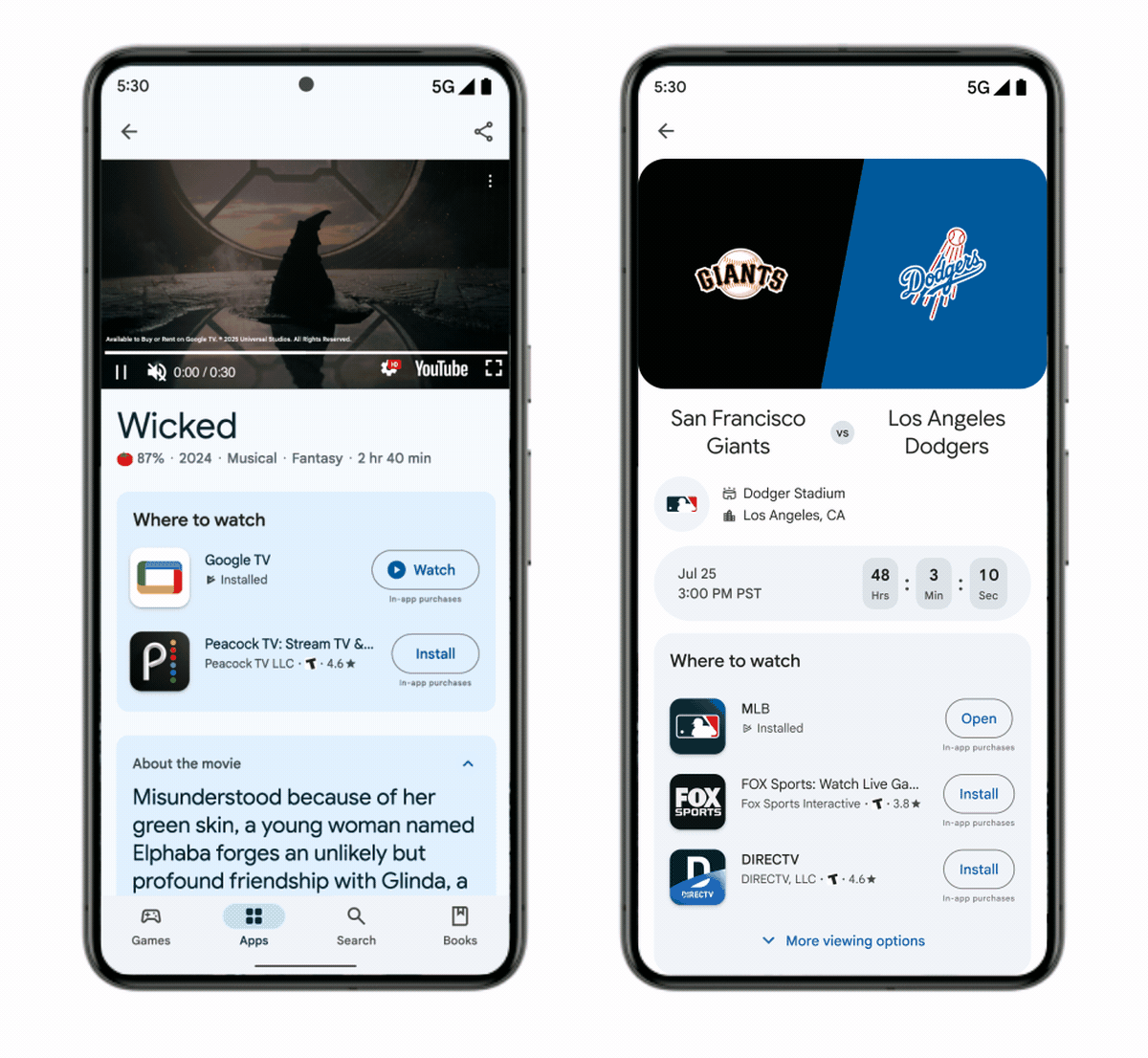 Imagem do Google Play Playlists e páginas esportivas do YouTube