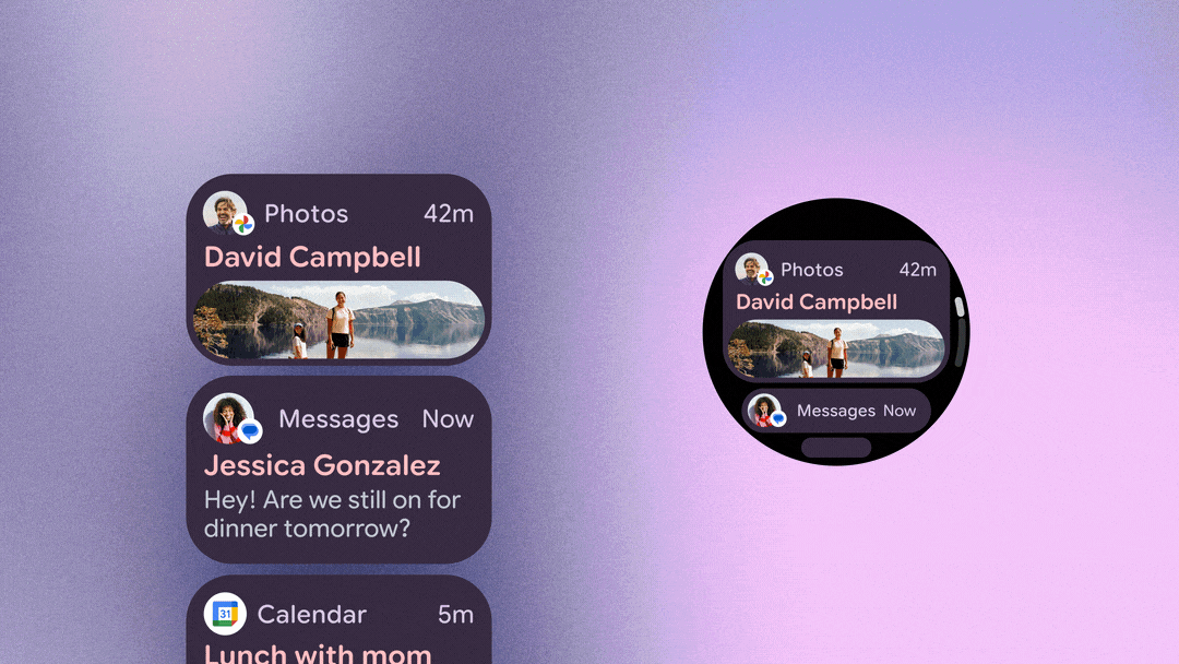 Animation of Wear OS 6’s notifications