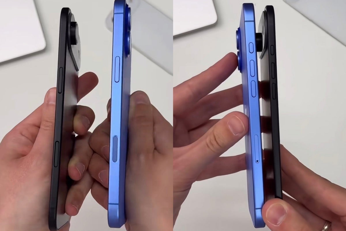 iPhone 17 Air Dummy Unit ao lado do iPhone 16 Plus