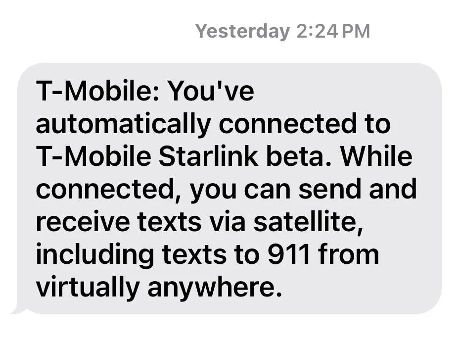 A T-Mobile informa um usuário sobre a mudança para a versão beta do Starlink. | Crédito da imagem - Reddit - O usuário do iPhone 13 compartilha a T -Mobile Starlink Experience do meio do nada