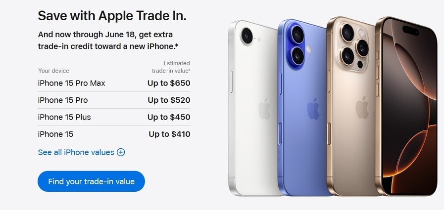 Apple has hiked trade-in values for the iPhone 12 and newer through June 18th. | Image credit-PhoneArena - Apple hikes trade-in values for iPhone 12 and later models for a limited time