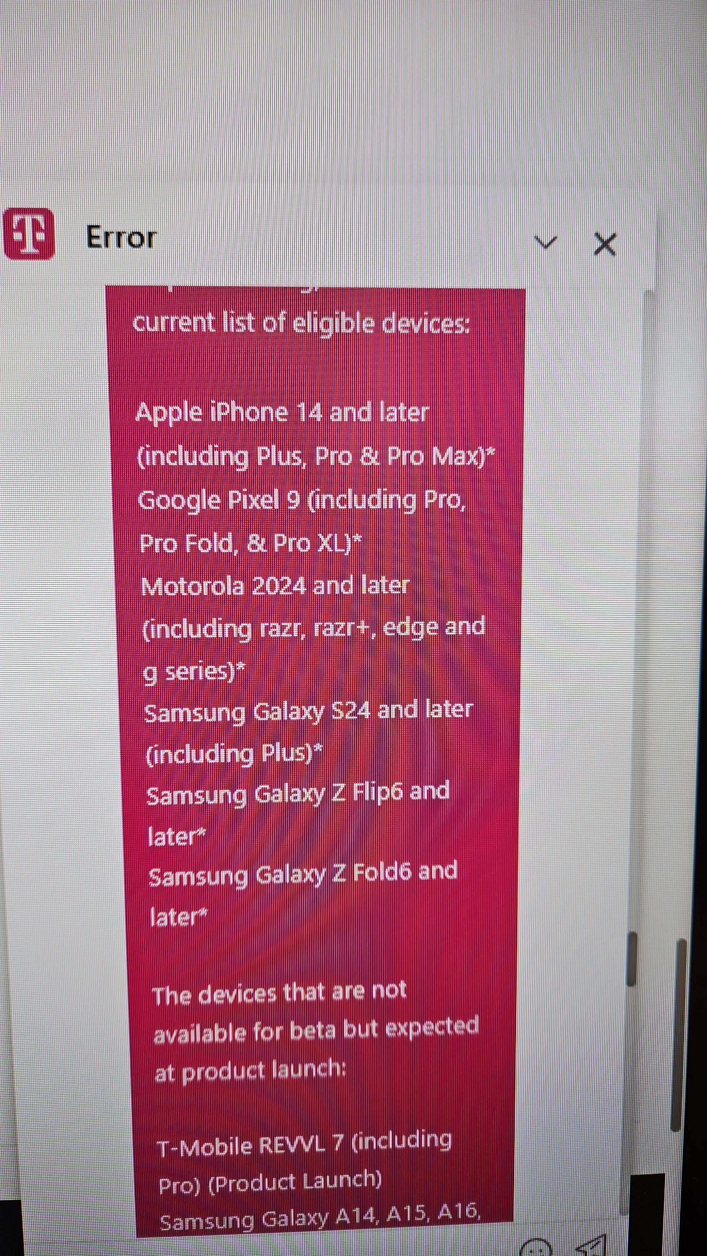Lista atualizada de dispositivos compatíveis para o T-Mobile Starlink Beta. | Crédito da imagem - Reddit - Lista de dispositivos elegíveis da T -Mobile Starlink Beta Reduzido, alguns telefones não são mais permitidos