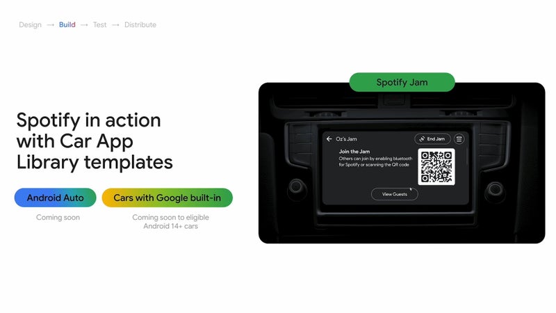 Slides with a UI demo of Android Auto running Spotify Jam