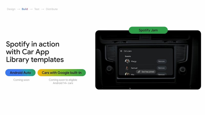 Slides with a UI demo of Android Auto running Spotify Jam