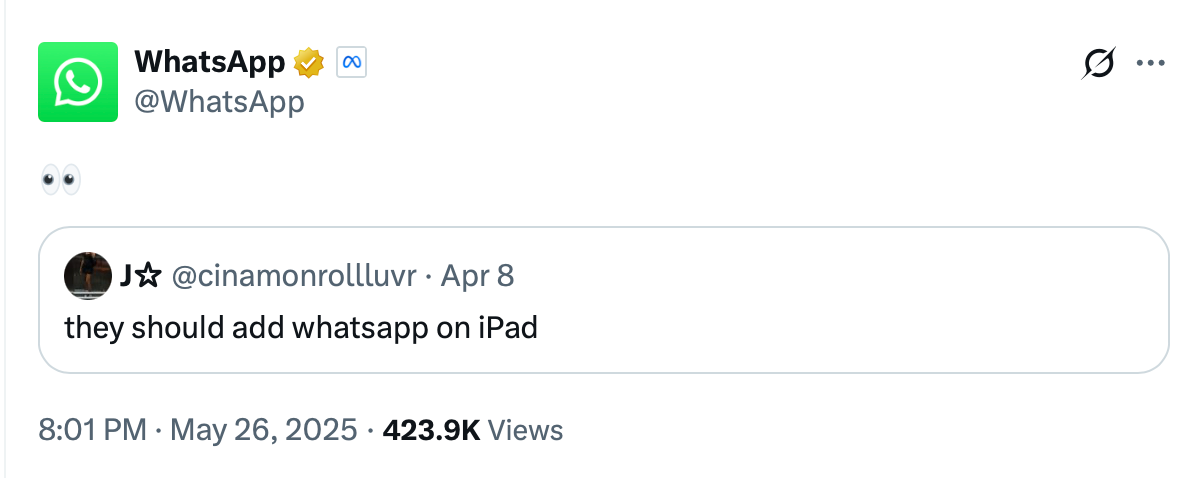 The X post. | Screenshot by PhoneArena - Meta just teased a long-awaited WhatsApp upgrade for Apple fans