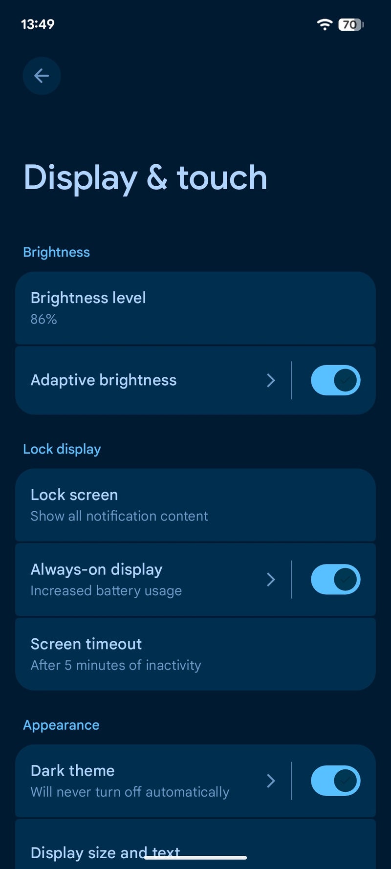Android 16 sub-menu