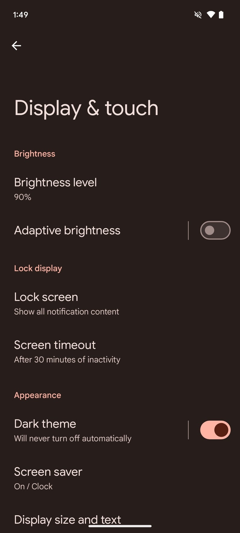 Android 15 sub-menu