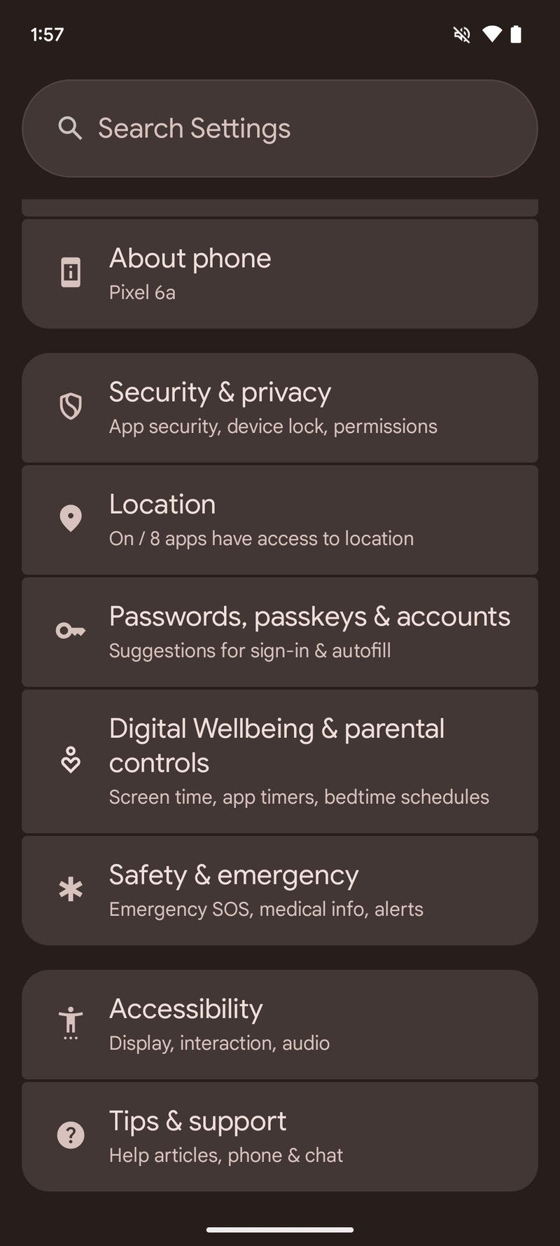 Android 15 settings page