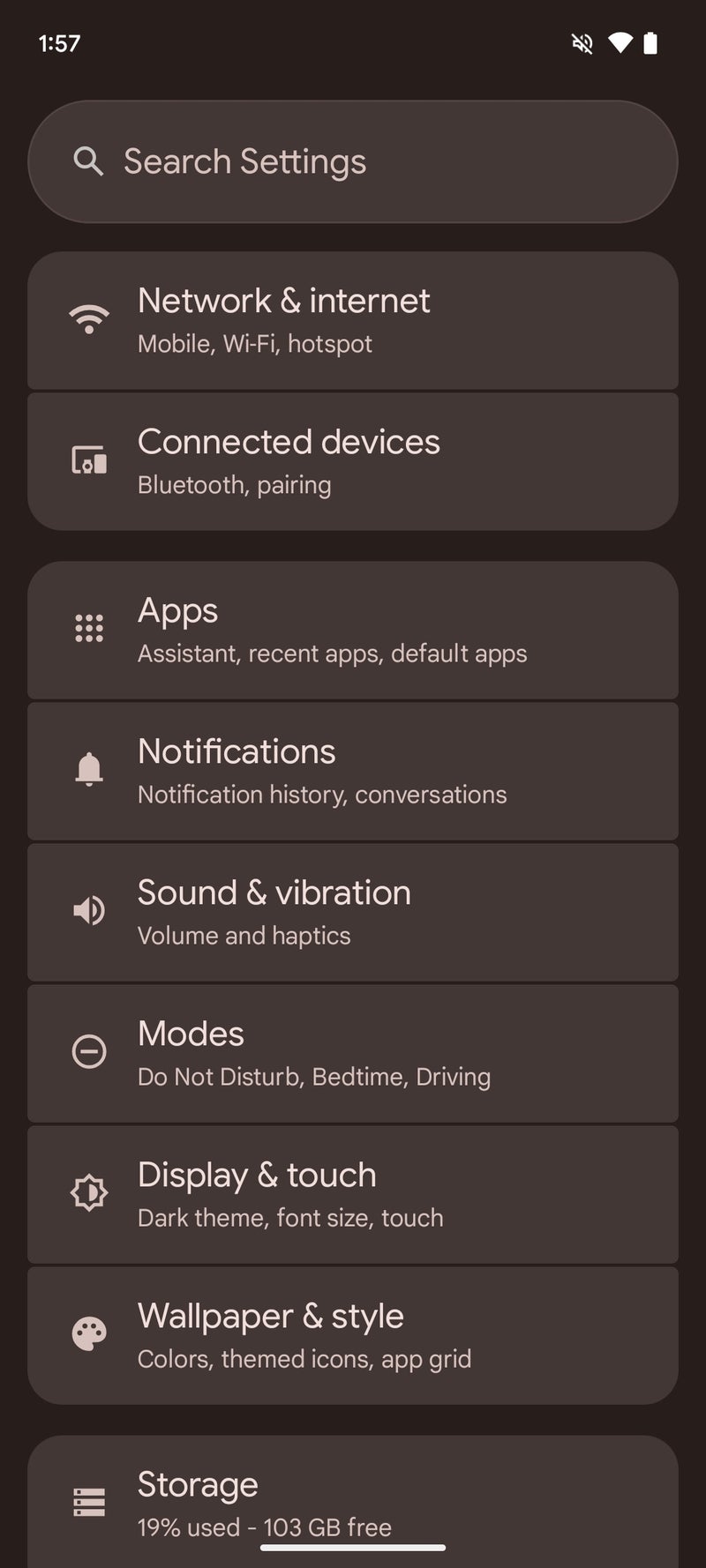 Android 15 settings page