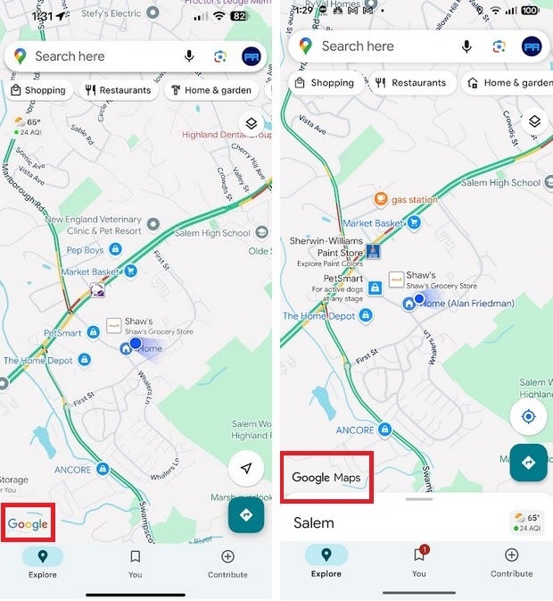 The old Google Maps is at the left while the new Google Maps with the new Google Maps logo is at the right. | Image credit-PhoneArena - Google Maps gets a slightly different new look for iOS and Android