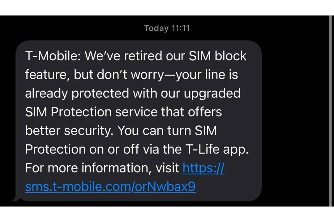 A T-Mobile text telling customers that the SIM block feature has been deprecated. | Image Credit -&amp;nbsp;FullTransparency - T-Mobile kills the SIM block feature, making employees very happy