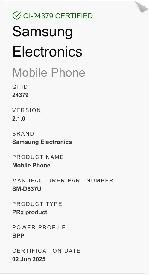 Image Credit - Wireless Power Consortium - Galaxy Z Fold 7 wireless charging leak hints at a quiet first for Samsung