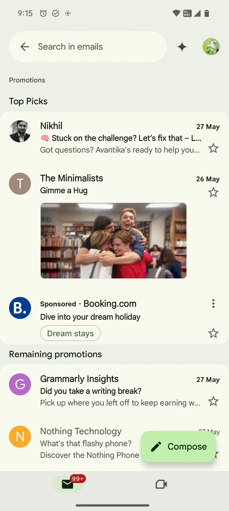 Screenshot of Material 3 Expressive in the Gmail app