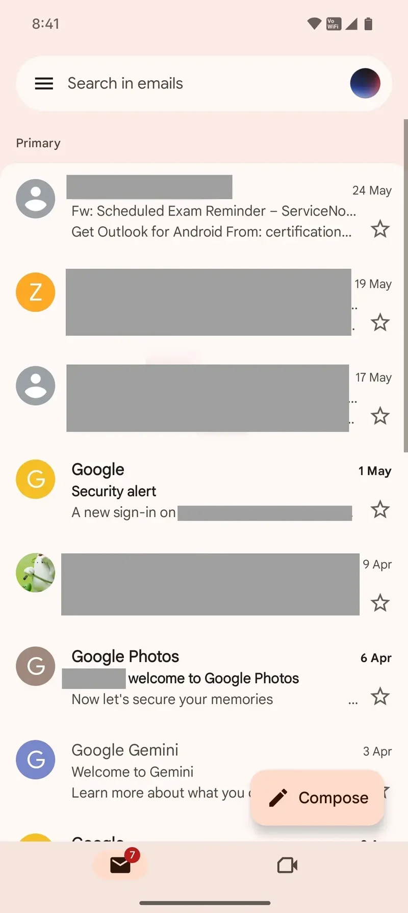 Screenshot of Material 3 Expressive in the Gmail app