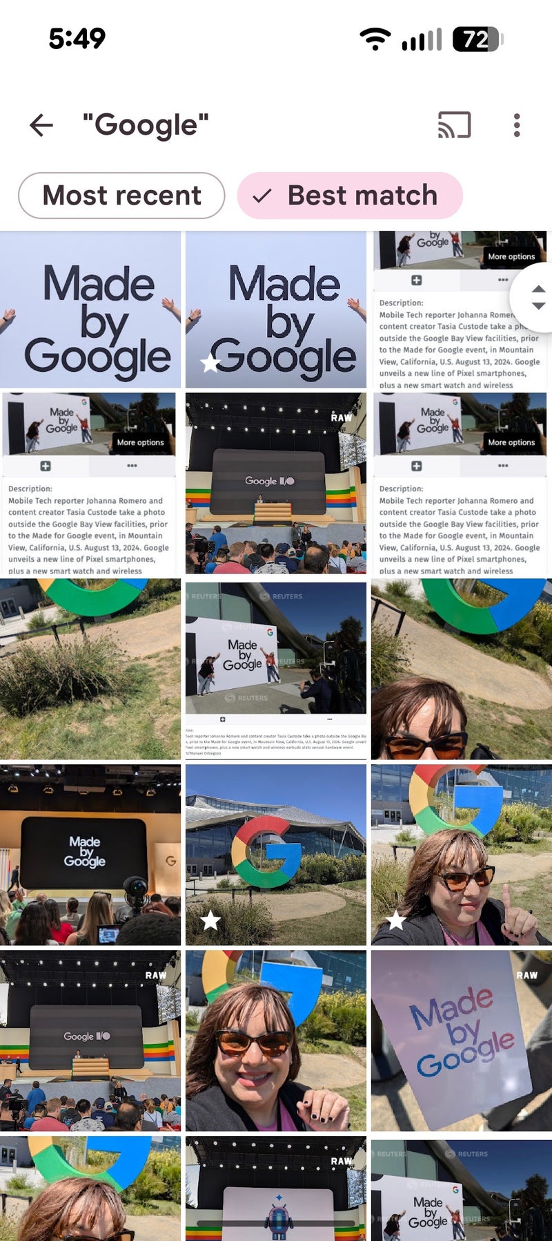 Screenshot of Google Photos search with a specific word