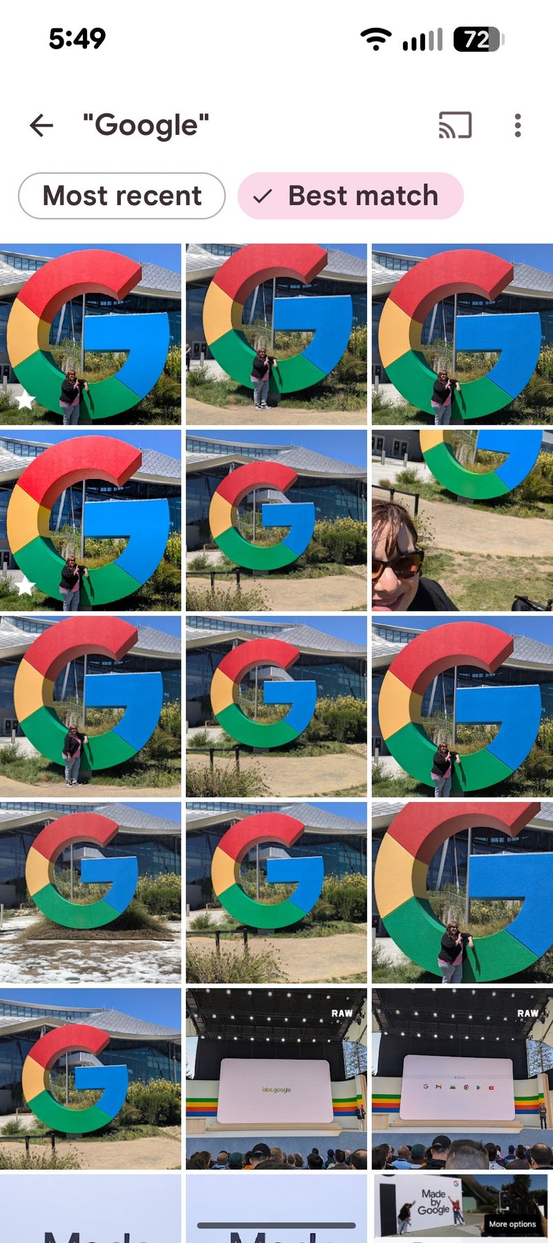 Screenshot of Google Photos search with a specific word