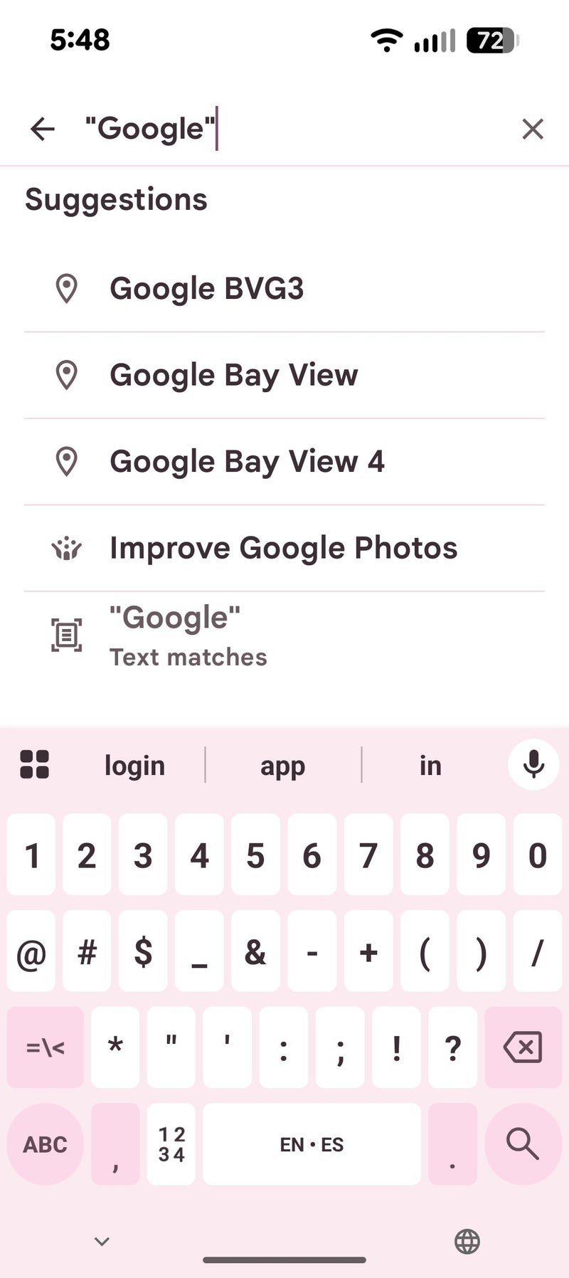 Screenshot of Google Photos search with a specific word