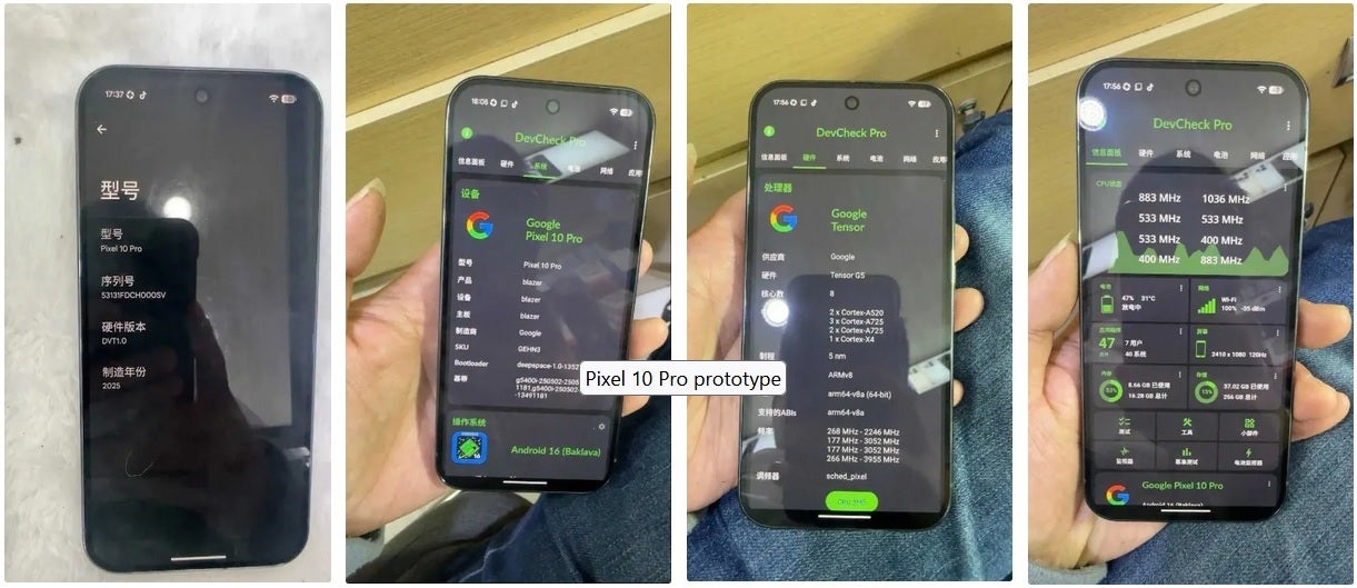 Front of leaked Pixel 10 Pro prototype. | Image credit-Mystic Leaks via Android Authority - Pixel 10 Pro prototype leaks along with specs and default sounds