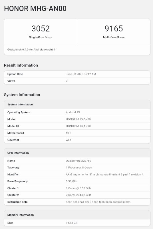 Honor Magic V5 benchmark score