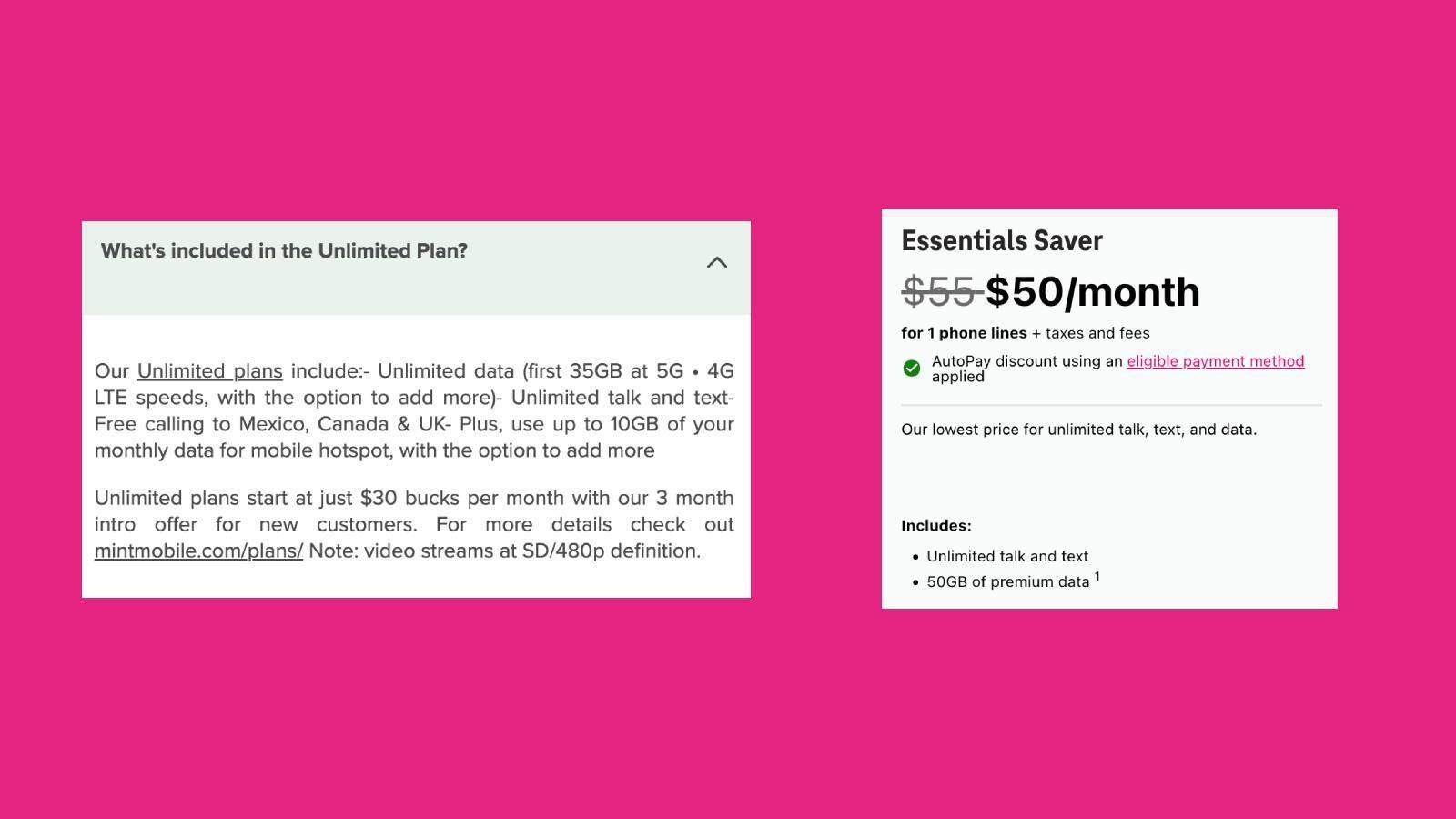 Mint Unlimited vs T-Mobile Essentials