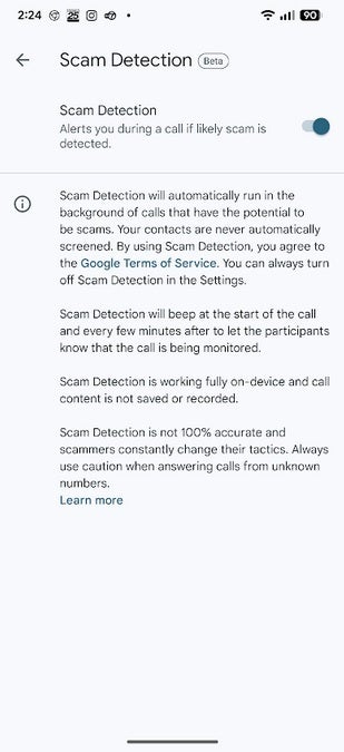 Scam Detection is a great feature that scans calls and texts for patterns used by scammers. | Image credit-PhoneArena - You need to have this Pixel safety feature toggled on to protect yourself from getting wiped out