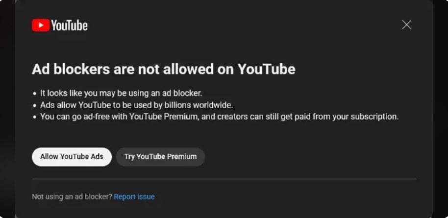 Some YouTube users with an ad blocker enabled are seeing this box or a black page. | Image credit-Android Authority - Google tries to stay one step ahead of ad-blocking YouTube users