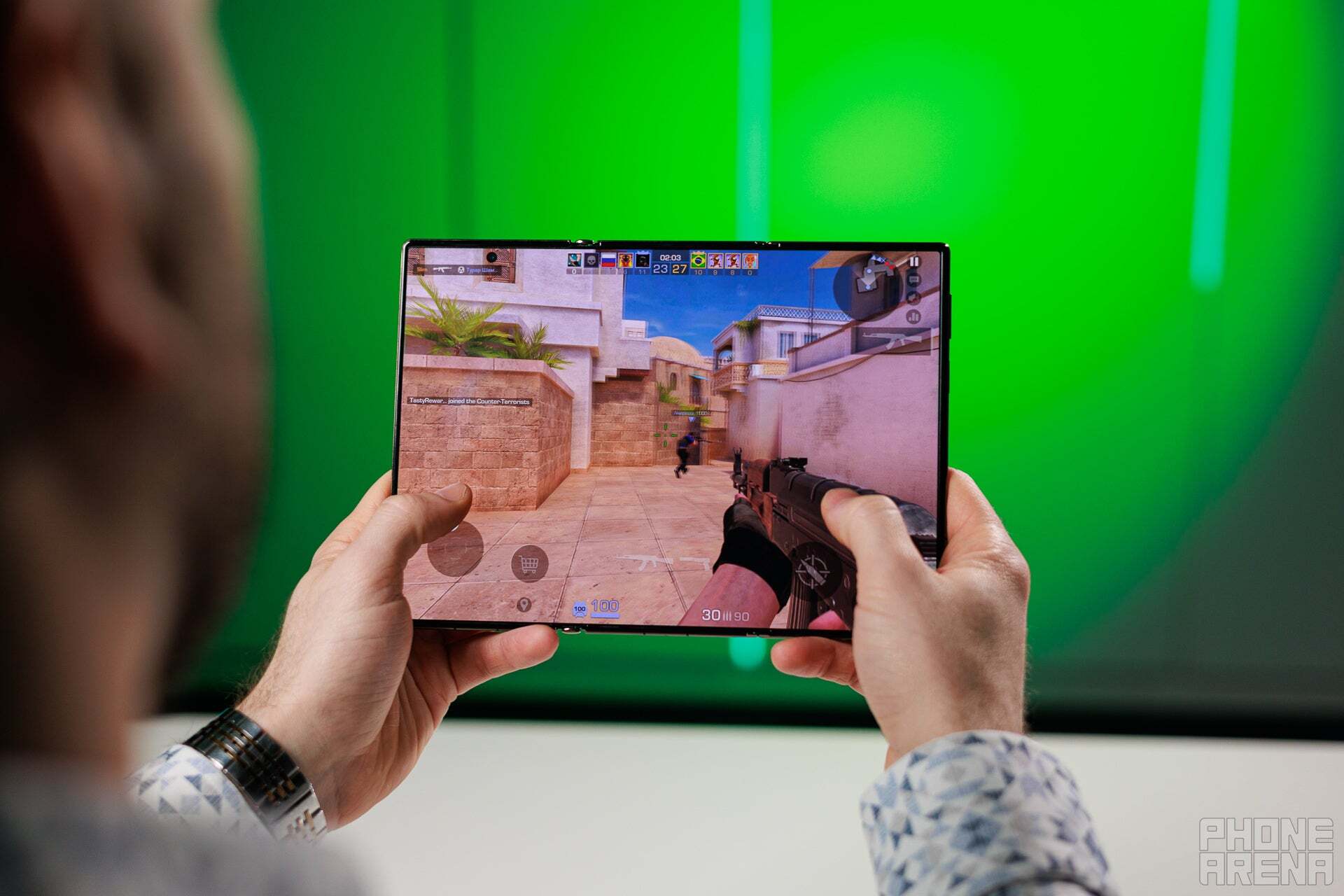 The 10.2-inch display on the Huawei Mate XT in use. | Image credit-PhoneArena - Samsung&#039;s tri-fold appears on certification site with disappointing battery news