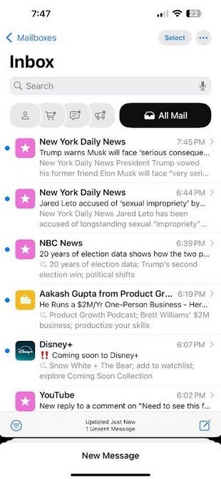 The iOS Native Mail app has been having issues since June 4th. | Image credit-PhoneArena - Native iOS app is broken with iOS 18.5 update but here are some fixes you can try