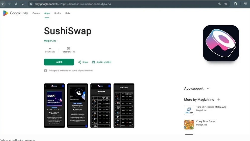 Example of a Play Store listing for a malicious app.