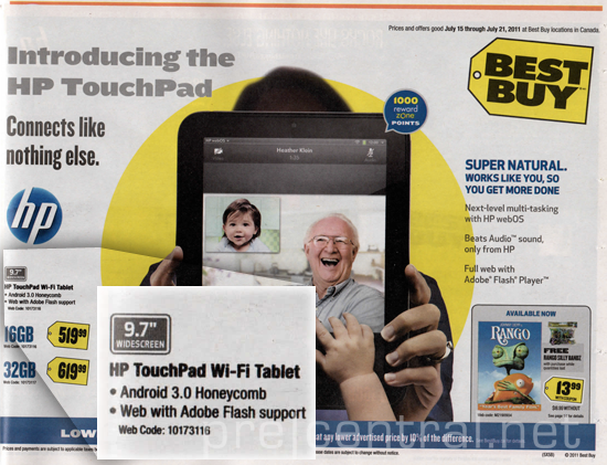 Best Buy Canada has mistakenly given the HP TouchPad Android Honeycomb  instead of webOS... - Best Buy Canada puts Android 3.0 into the HP TouchPad