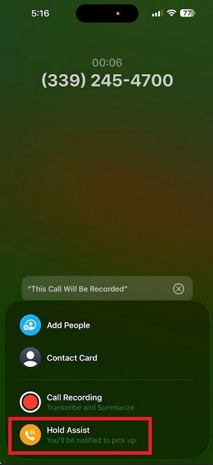The Hold Assist feature has the iPhone monitor your call if you're put on hold and alert you when the other party returns to the line. | Image credit-PhoneArena - WWDC shows that the myth about Apple and Android features is true