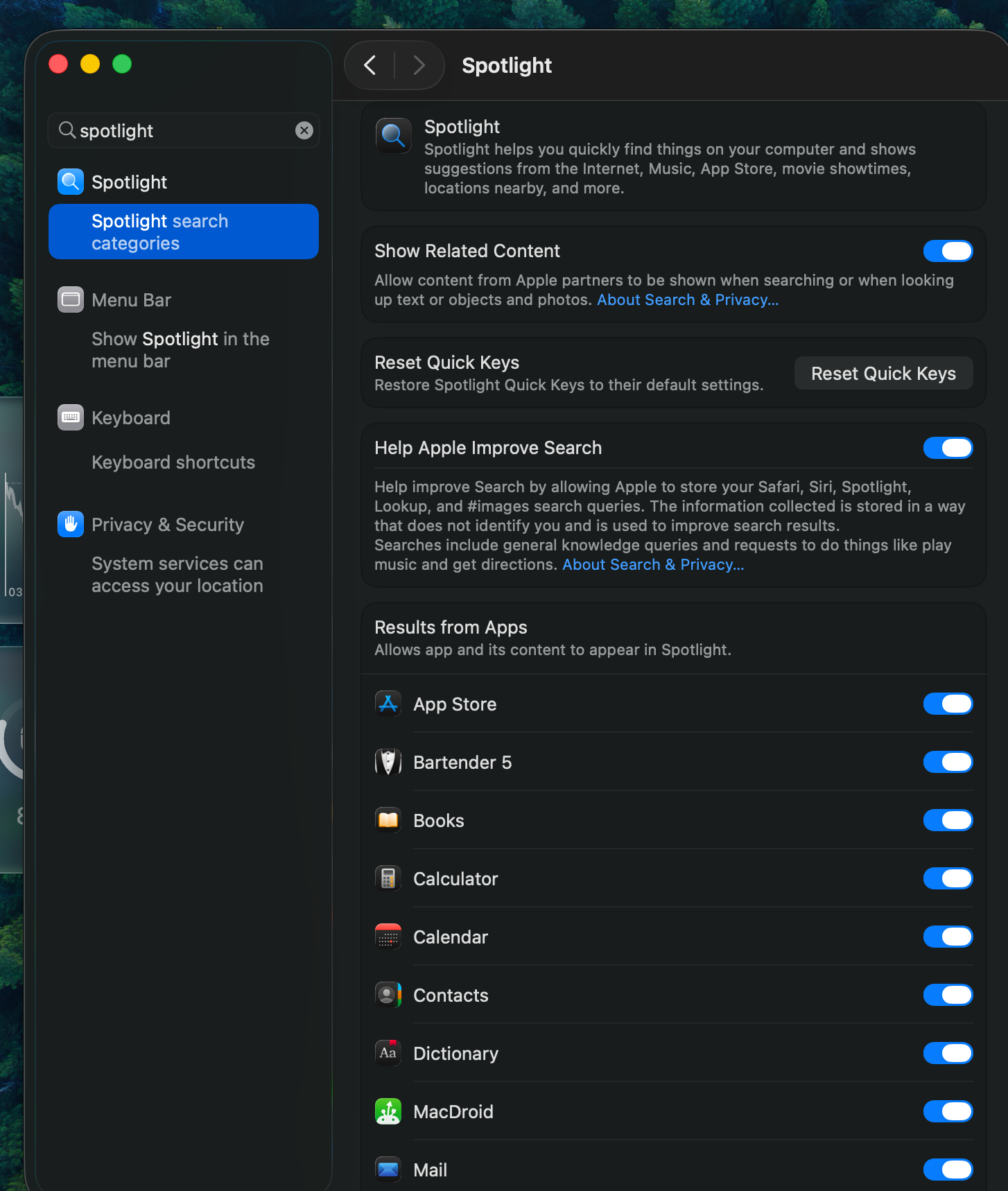 Spotlight&#039;s Settings. | Image Credit - PhoneArena - Launchpad is gone: macOS 26 Tahoe brings a big change to how you find apps on your Mac