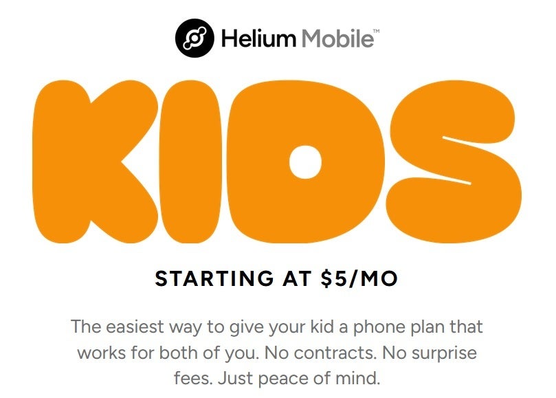 Helium Mobile promotes its new Kids Plan.