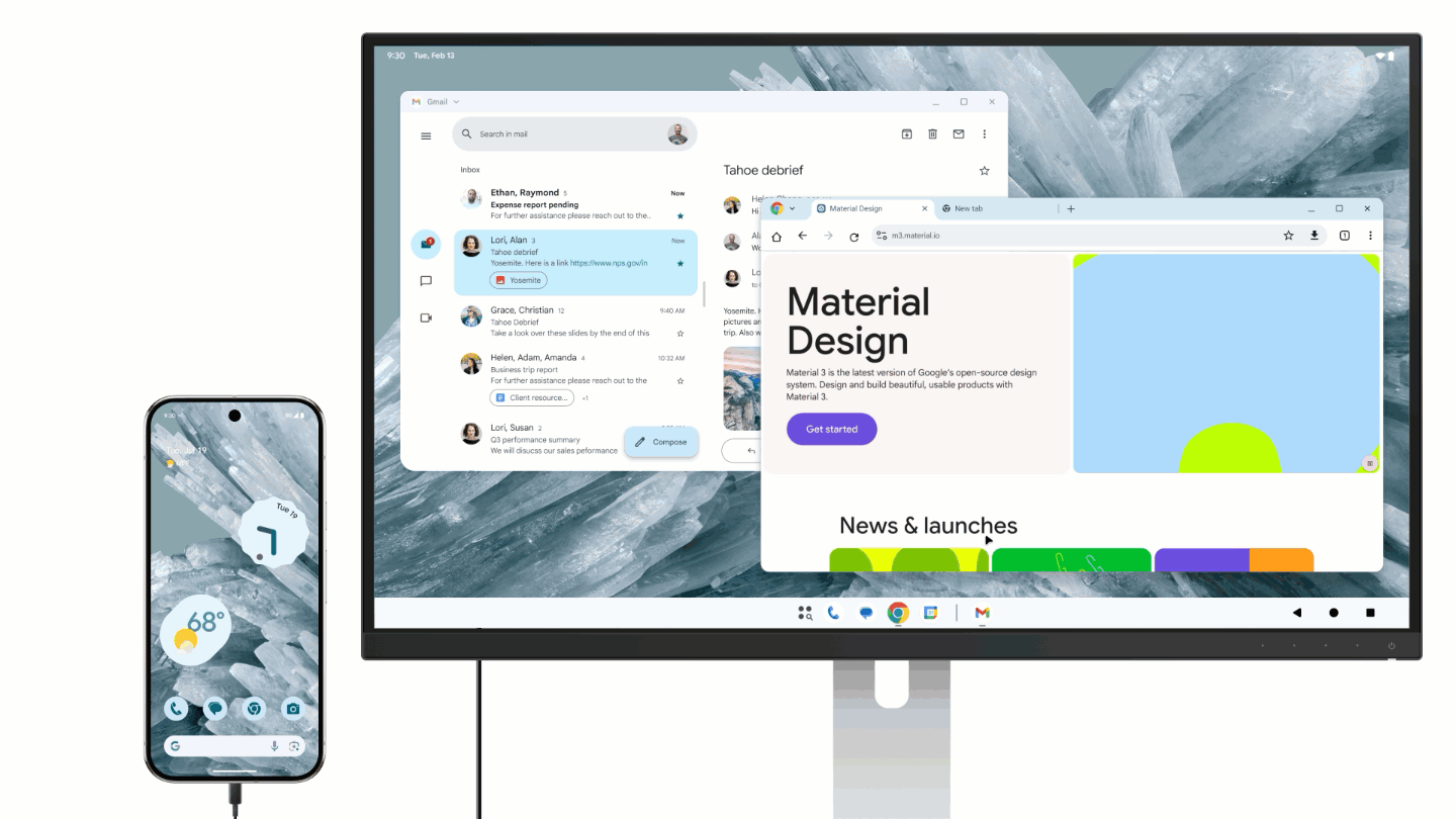 GIF of desktop mode on Android 16