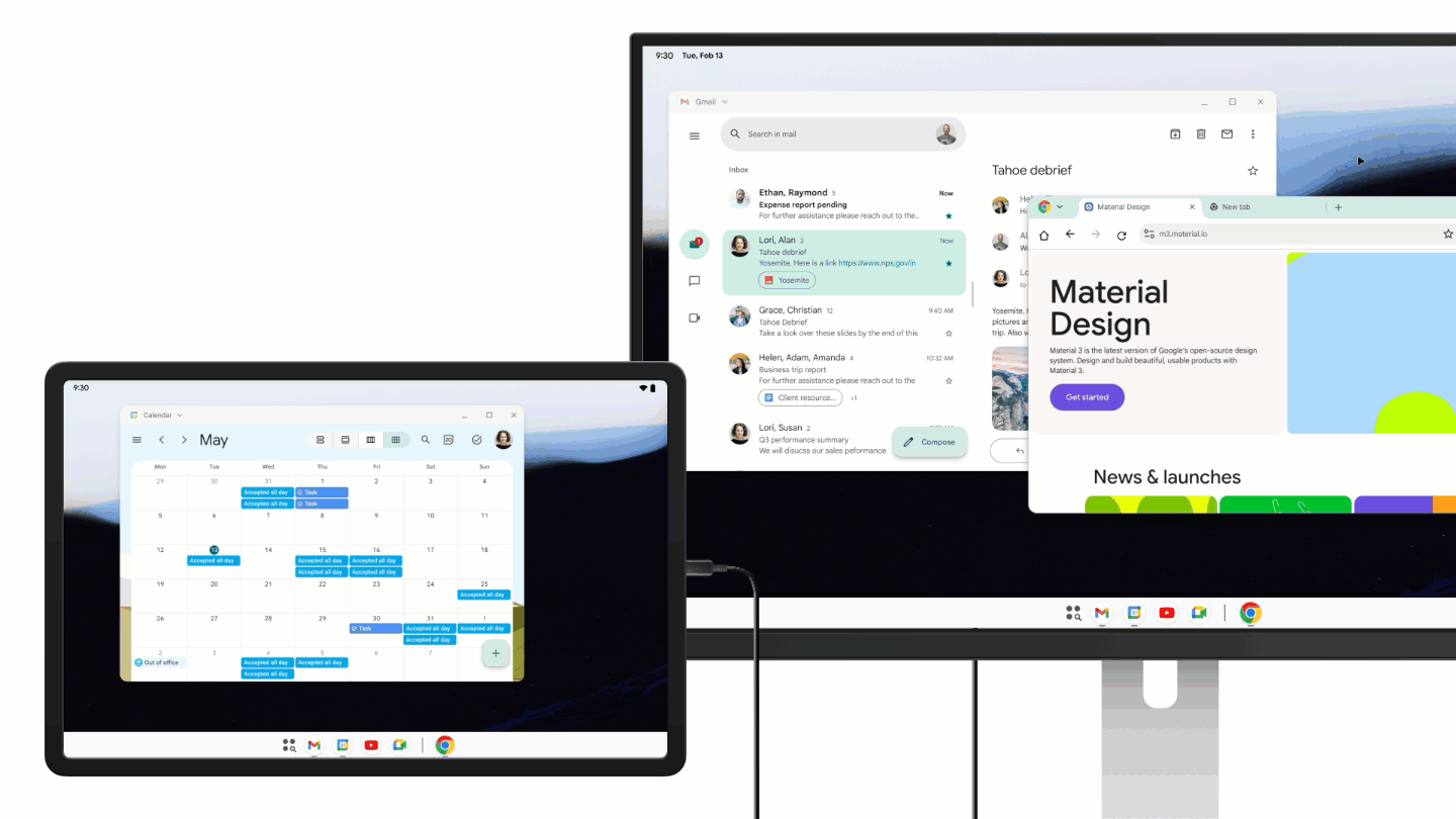 GIF of desktop mode on Android 16