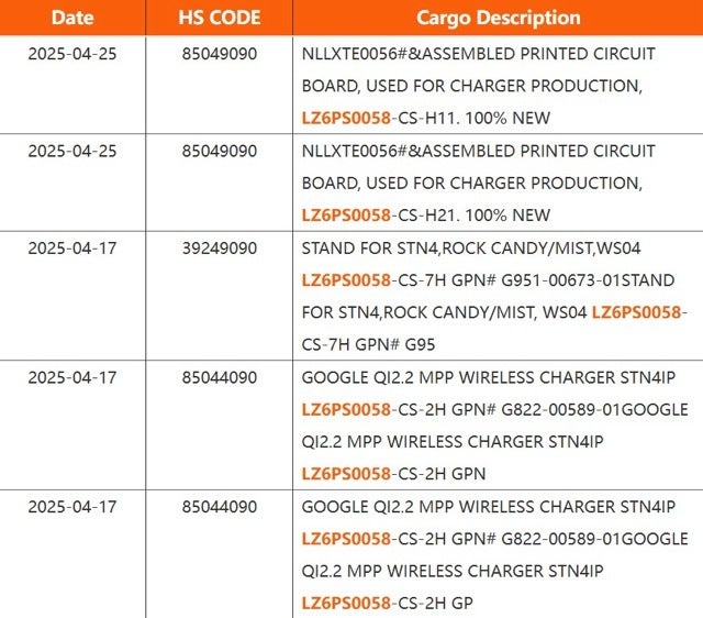 Screenshot of Google wireless charger accessories listing