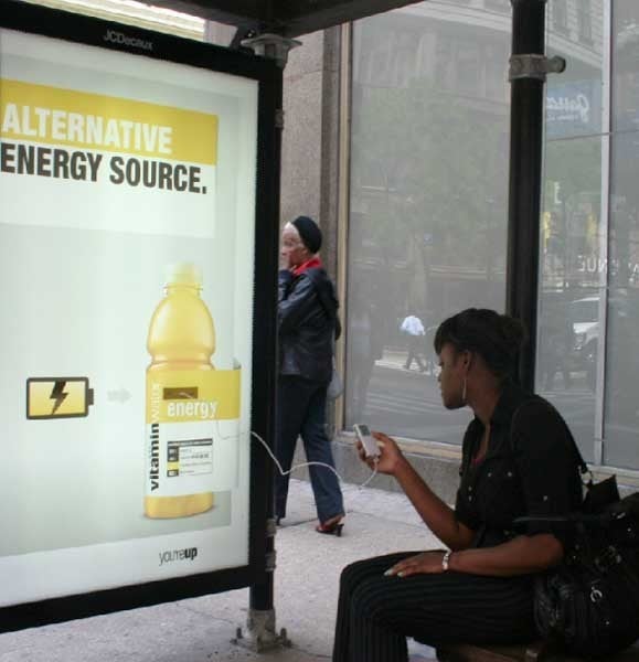 Recharge your mobile electronic device at specific bus stops in major cities - Vitaminwater refreshes your handset