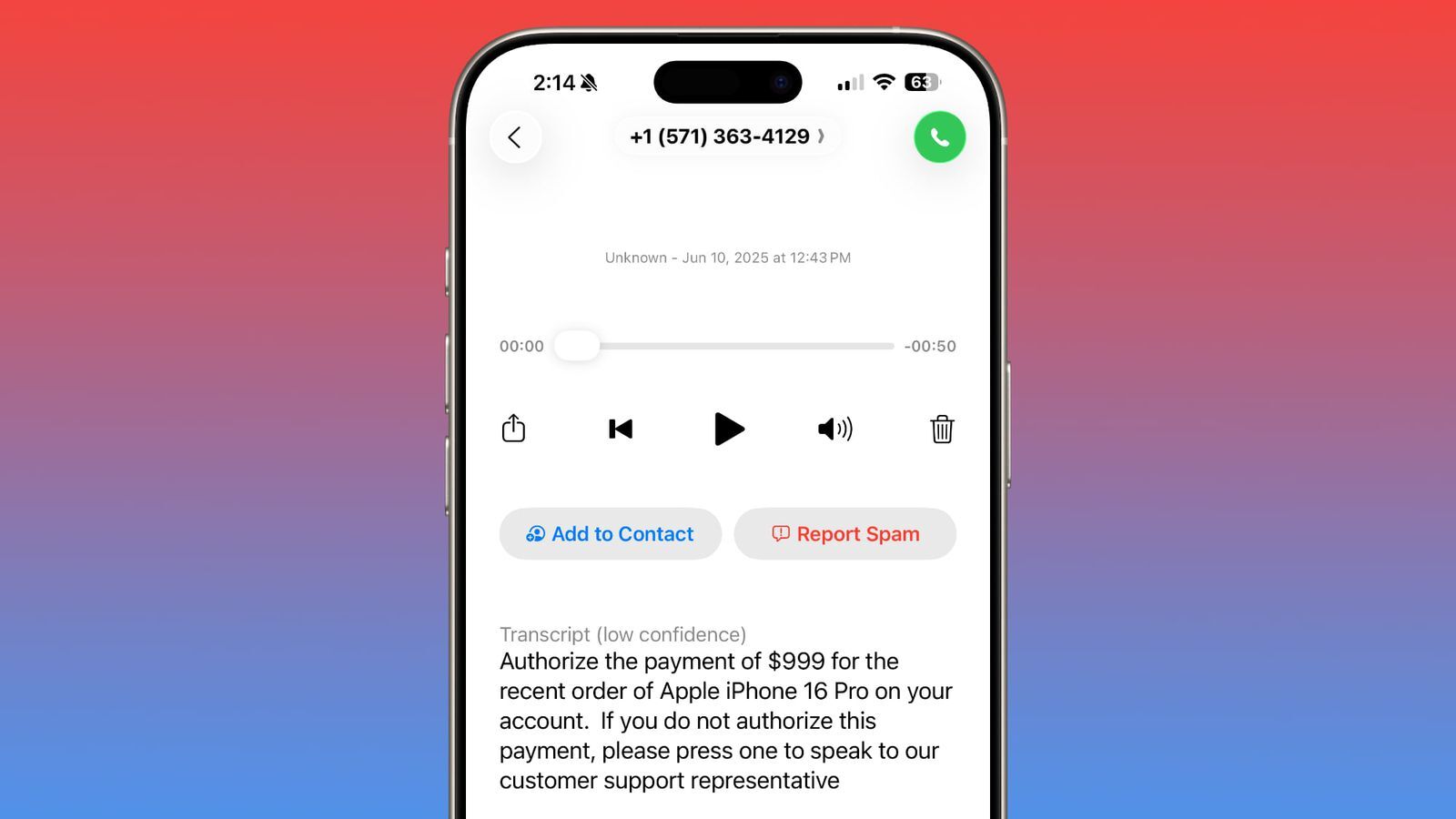 The new report spam for voicemails. | Image Credit – MacRumors - iOS 26 takes the fight to voicemail spam – one report at a time