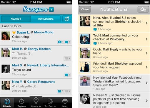 Foursquare for iOS receives new notification center with its latest update