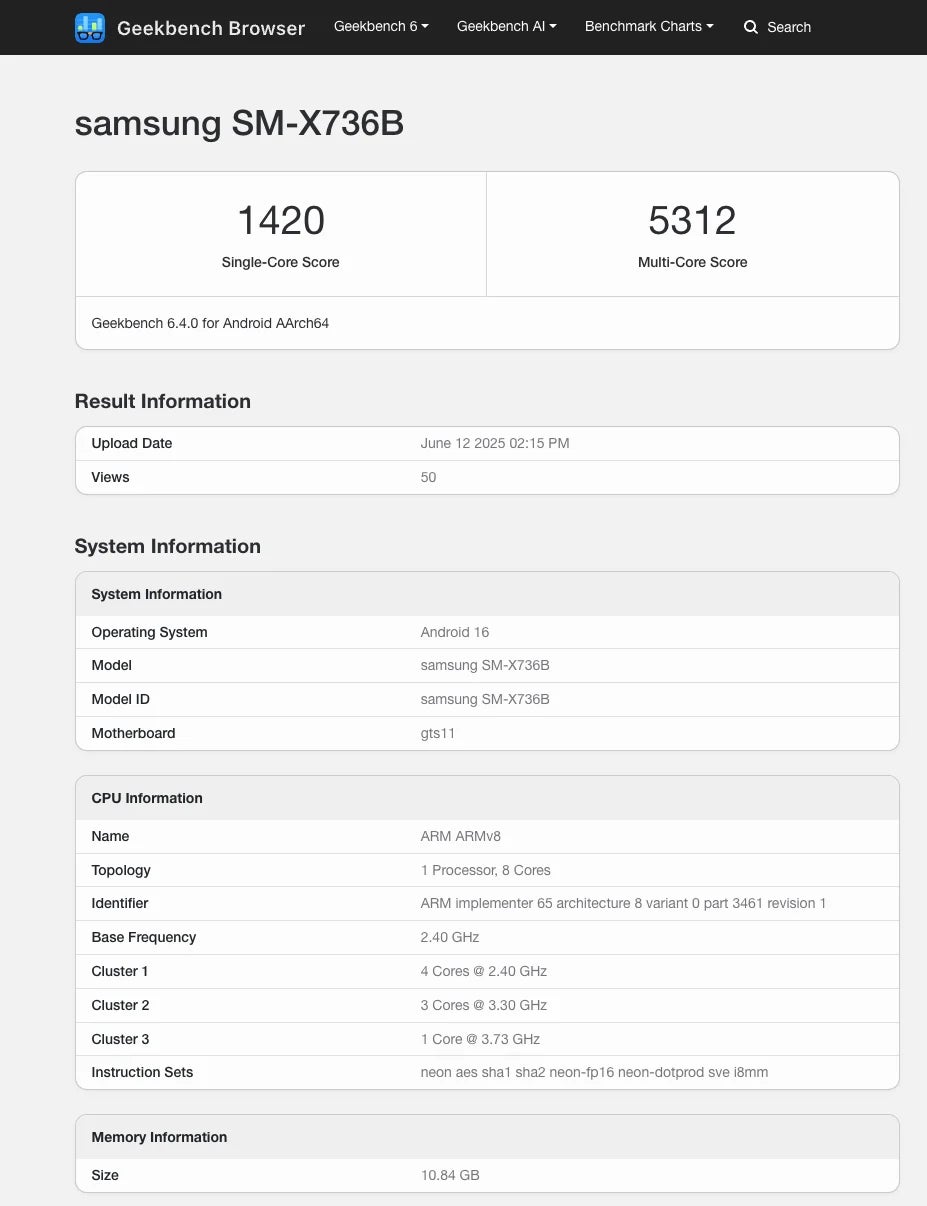 Samsung Galaxy Tab S11 benchmark listing leaves nothing to the imagination