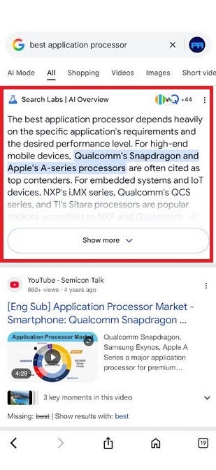 Screenshot showing Google Search's AI Overview on an iPhone.
