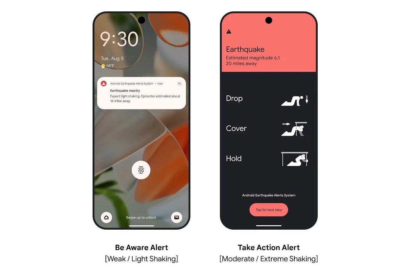 Image of how google's earthquake alerts work on Android