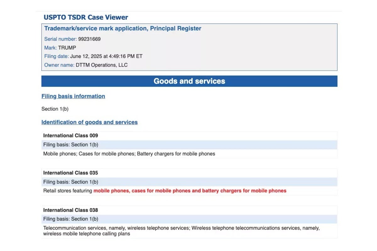 Trump Phone trademark application