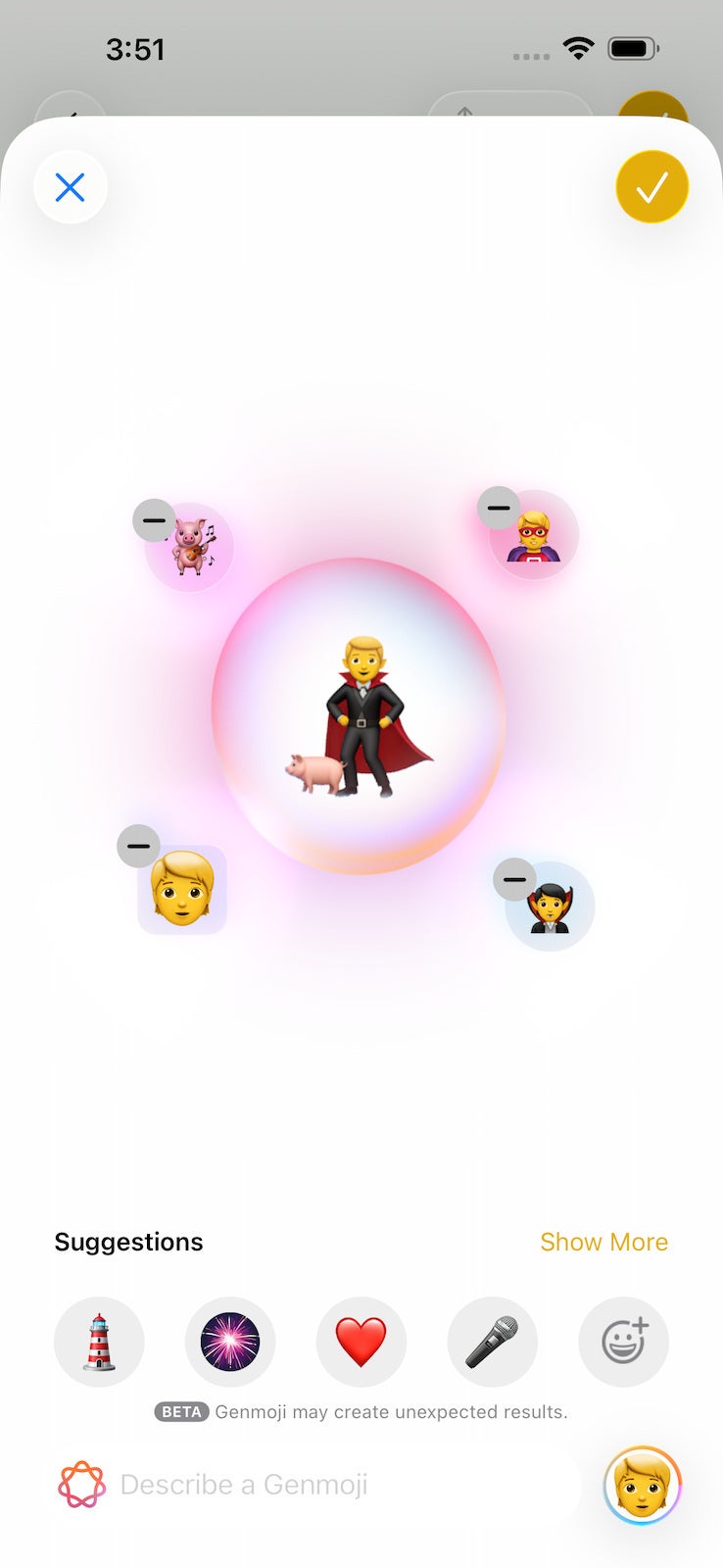 Screenshot of Genmoji&amp;#039;s new emoji combination feature