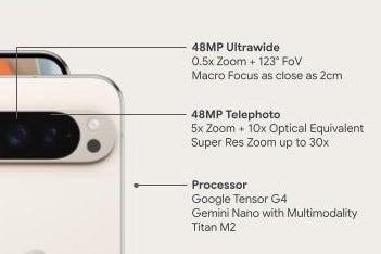 Screenshot of camera specs on the Google Pixel 9 Pro