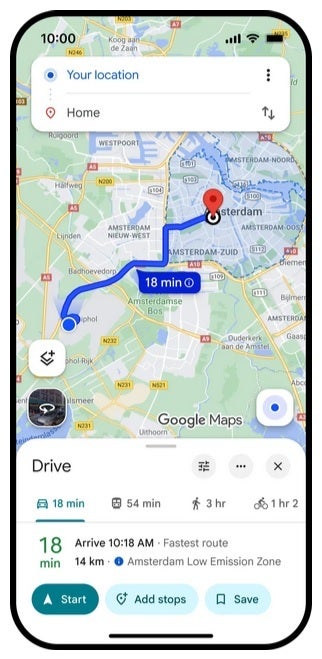 Google Maps now supports low-emission zones and will let you know if your car can drive into this zone. | Image credit-PhoneArena - Update to Google Maps in selected markets adds interesting AI feature