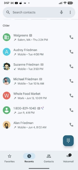 Current design for the Google Phone app. | Image credit-PhoneArena - Take a look at what the redesigned Google Phone app will look like